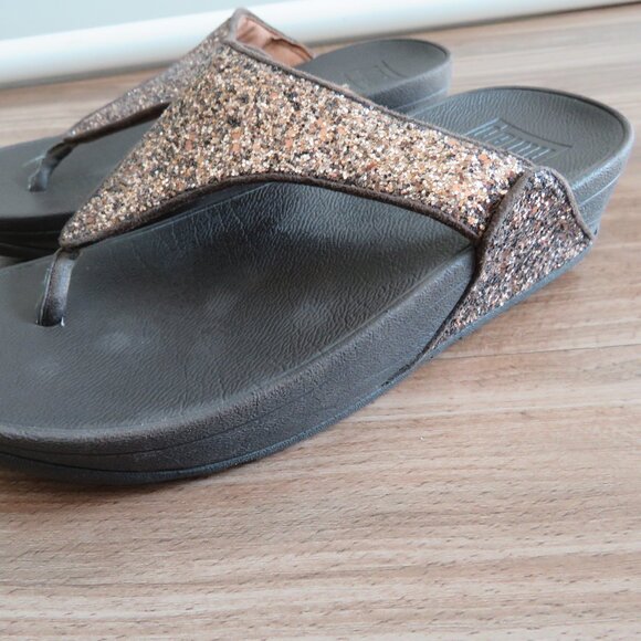 FITFLOP Lulu Chocolate Metallic Glitter Flip Flop Thong Sandals - Size US 7 - Picture 3 of 16